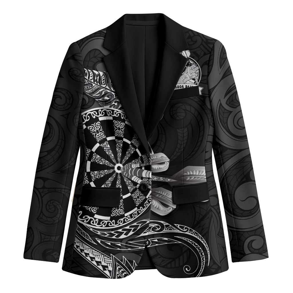 Personalised New Zealand Aotearoa Darts Masters Blazer Tribal Silver Fern and Ta Moko Dartboard LT03 Unisex Black - Polynesian Pride