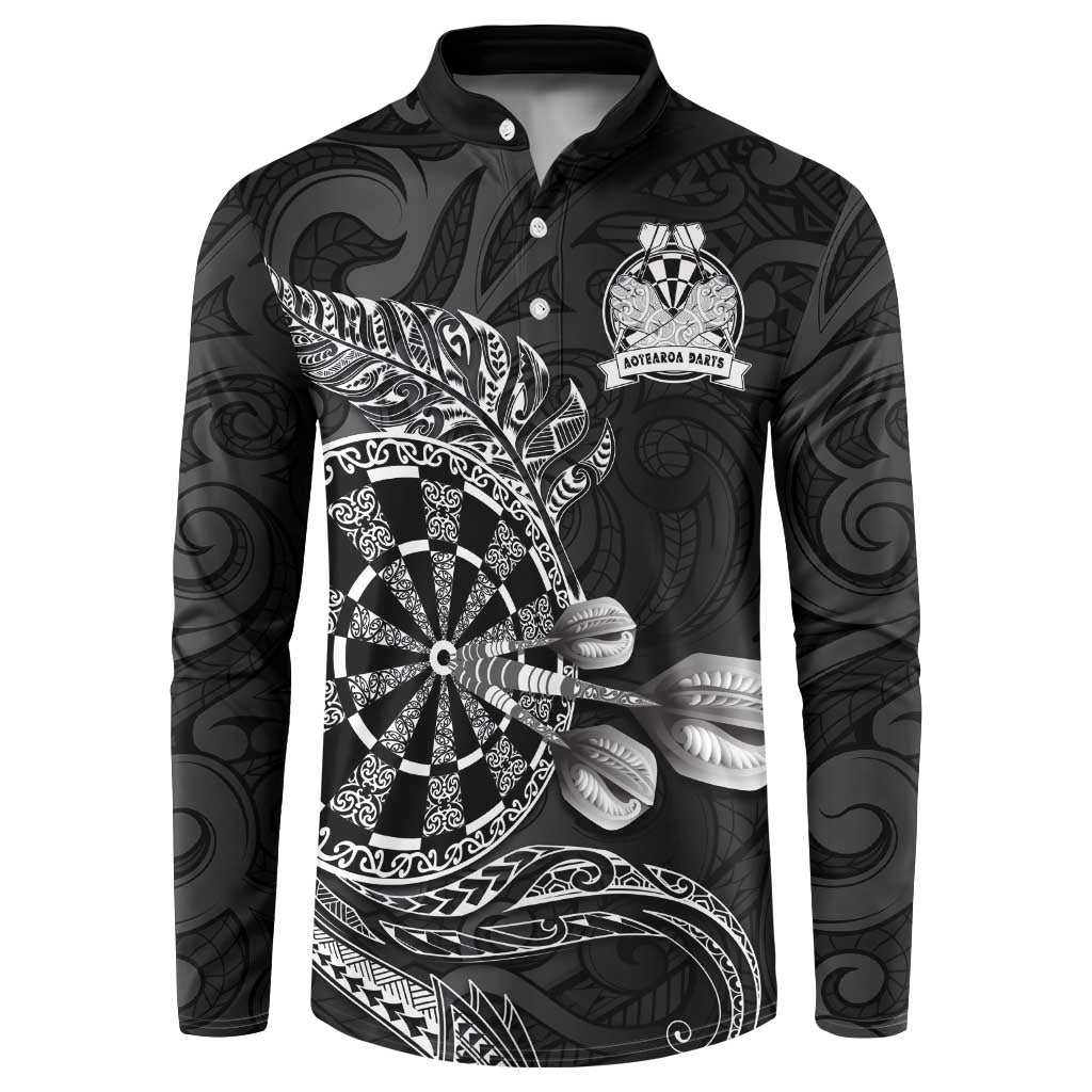 Personalised New Zealand Aotearoa Darts Masters Button Sweatshirt Tribal Silver Fern and Ta Moko Dartboard - Polynesian Pride