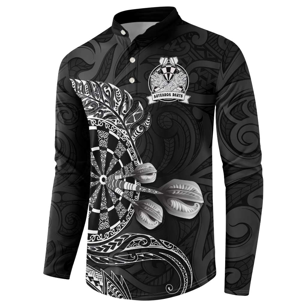 Personalised New Zealand Aotearoa Darts Masters Button Sweatshirt Tribal Silver Fern and Ta Moko Dartboard - Polynesian Pride