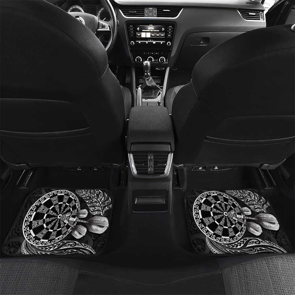Personalised New Zealand Aotearoa Darts Masters Car Mats Tribal Silver Fern and Ta Moko Dartboard LT03 Set 2pcs - Back Black - Polynesian Pride