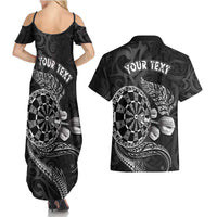 Personalised New Zealand Aotearoa Darts Masters Couples Matching Summer Maxi Dress and Hawaiian Shirt Tribal Silver Fern and Ta Moko Dartboard - Polynesian Pride