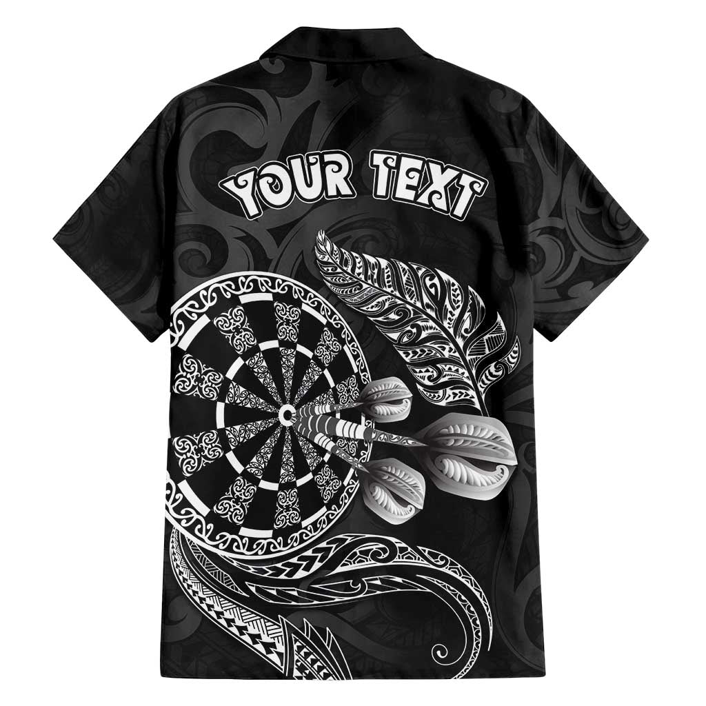 Personalised New Zealand Aotearoa Darts Masters Family Matching Off Shoulder Maxi Dress and Hawaiian Shirt Tribal Silver Fern and Ta Moko Dartboard - Polynesian Pride