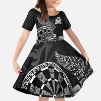 Personalised New Zealand Aotearoa Darts Masters Family Matching Summer Maxi Dress and Hawaiian Shirt Tribal Silver Fern and Ta Moko Dartboard - Polynesian Pride