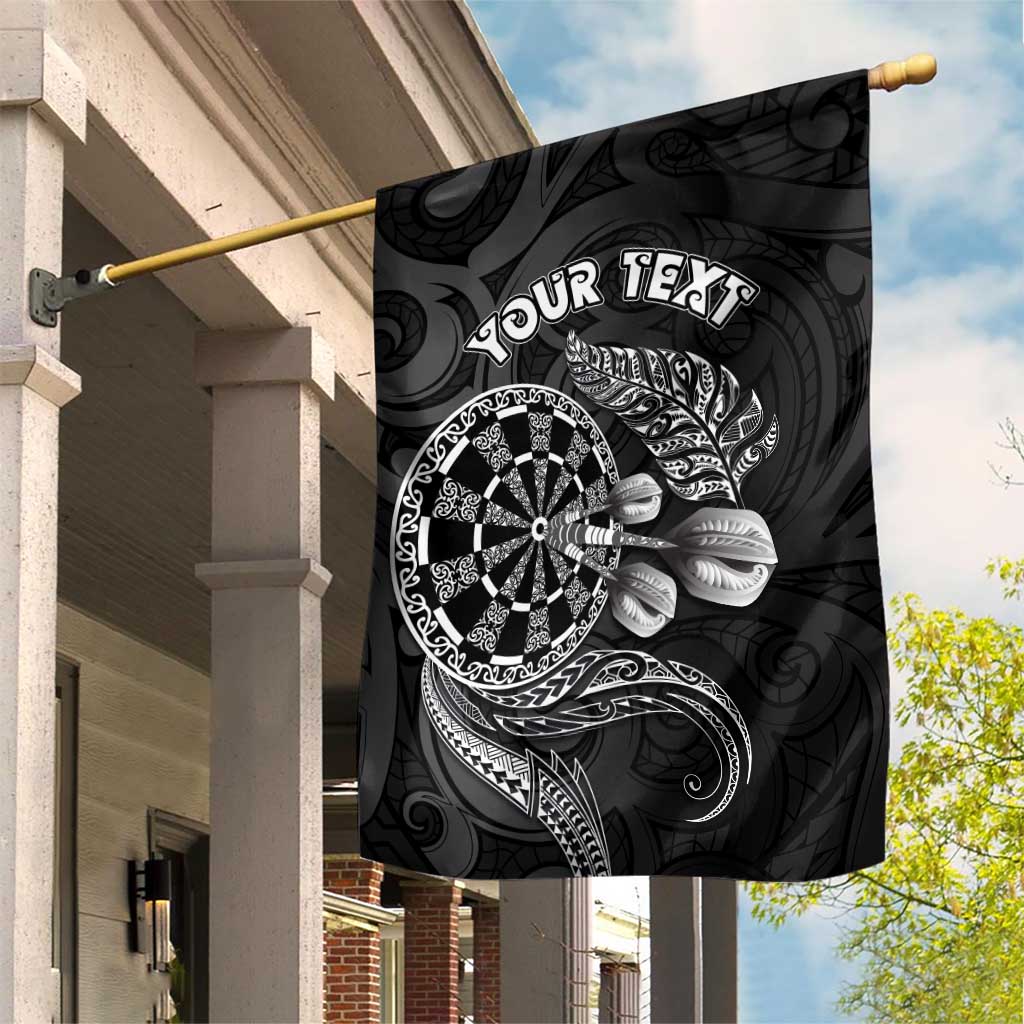 Personalised New Zealand Aotearoa Darts Masters Garden Flag Tribal Silver Fern and Ta Moko Dartboard LT03 House Flag Black - Polynesian Pride