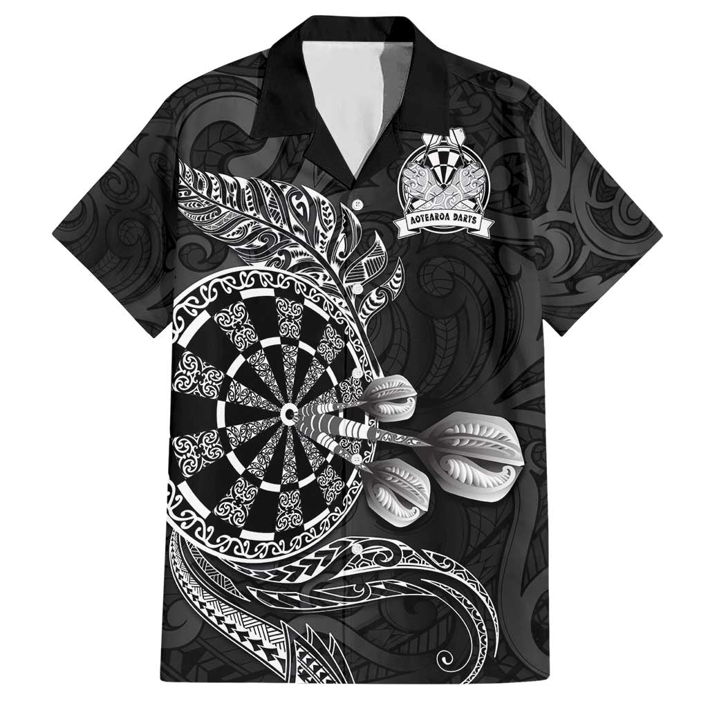 Personalised New Zealand Aotearoa Darts Masters Hawaiian Shirt Tribal Silver Fern and Ta Moko Dartboard - Polynesian Pride