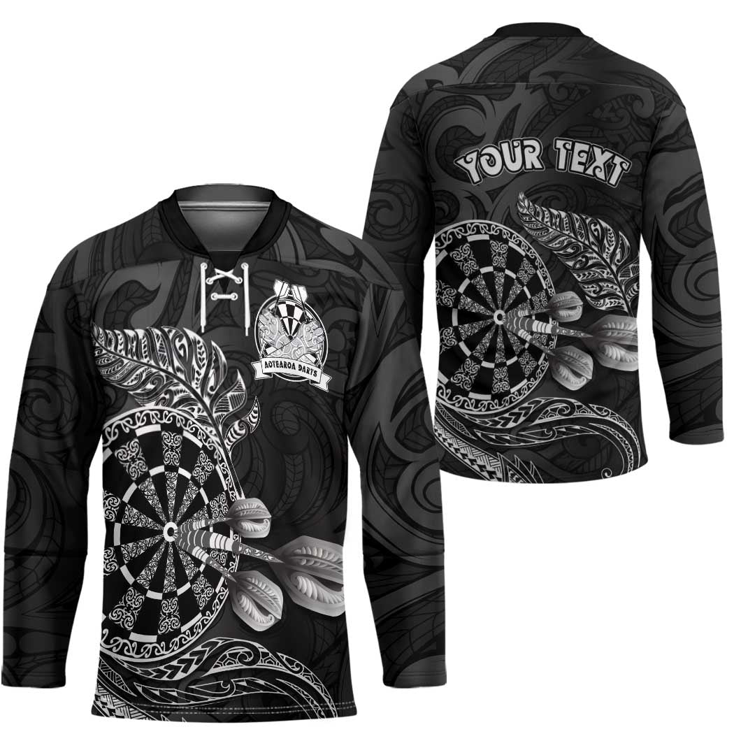 Personalised New Zealand Aotearoa Darts Masters Hockey Jersey Tribal Silver Fern and Ta Moko Dartboard - Polynesian Pride