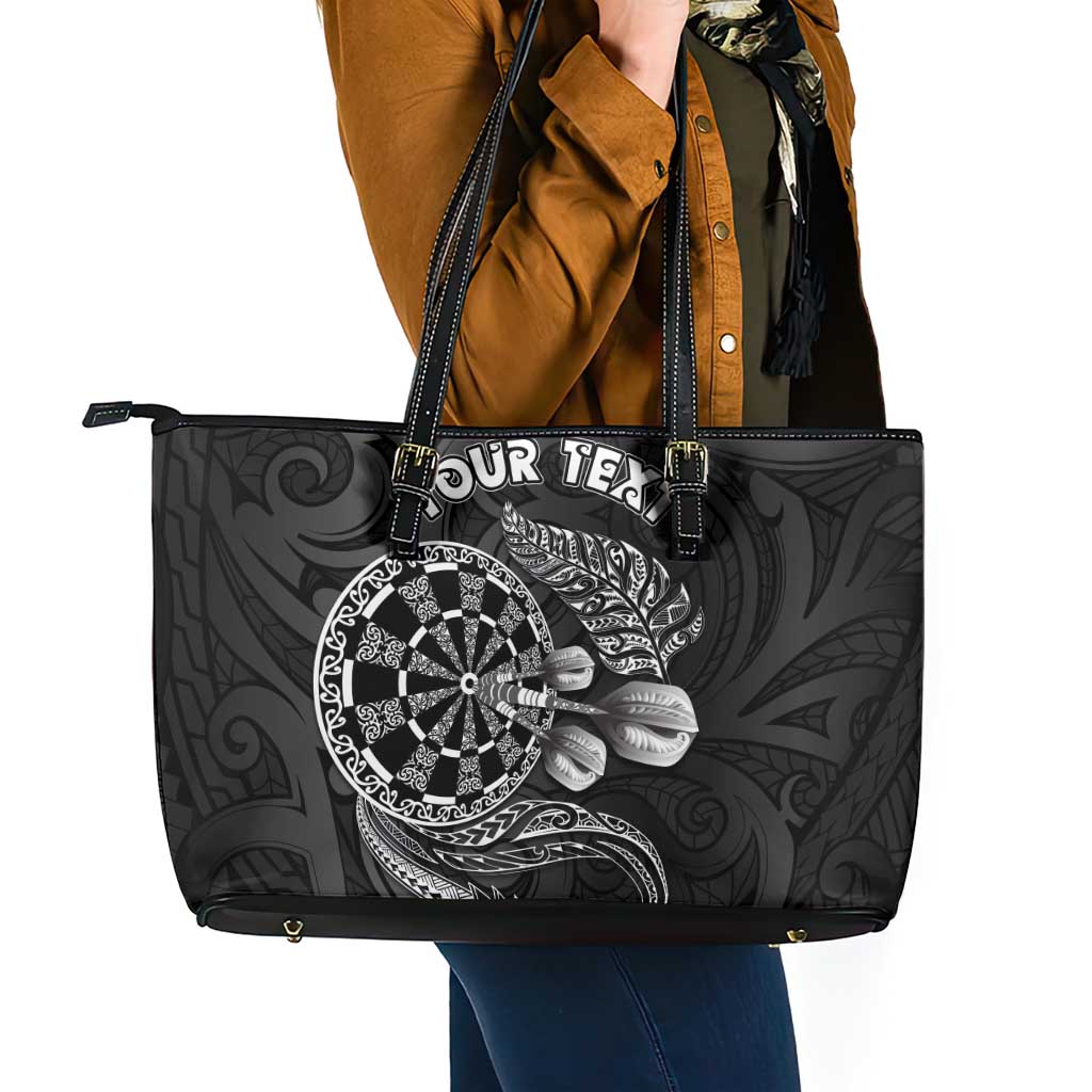Personalised New Zealand Aotearoa Darts Masters Leather Tote Bag Tribal Silver Fern and Ta Moko Dartboard - Polynesian Pride