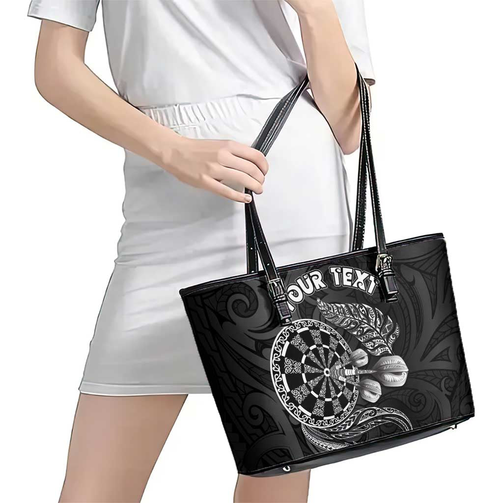 Personalised New Zealand Aotearoa Darts Masters Leather Tote Bag Tribal Silver Fern and Ta Moko Dartboard - Polynesian Pride