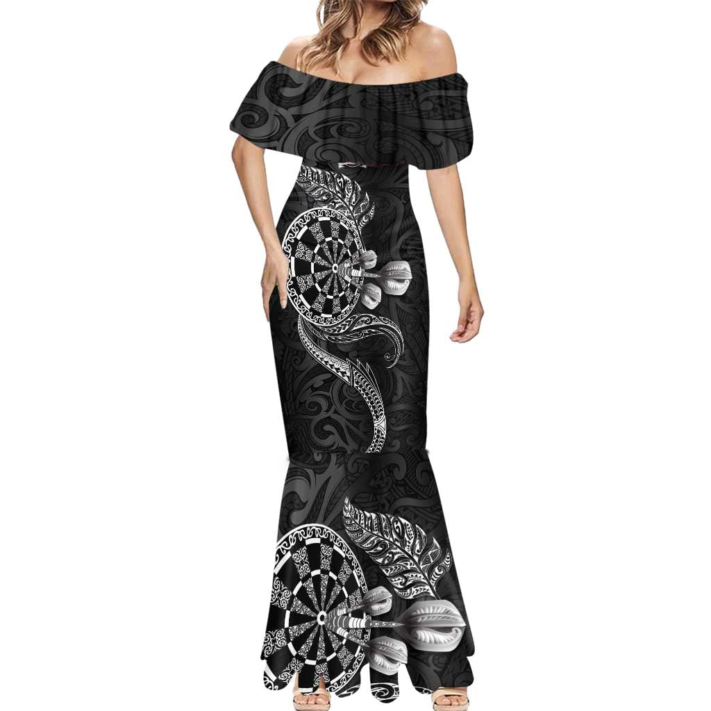 Personalised New Zealand Aotearoa Darts Masters Mermaid Dress Tribal Silver Fern and Ta Moko Dartboard - Polynesian Pride