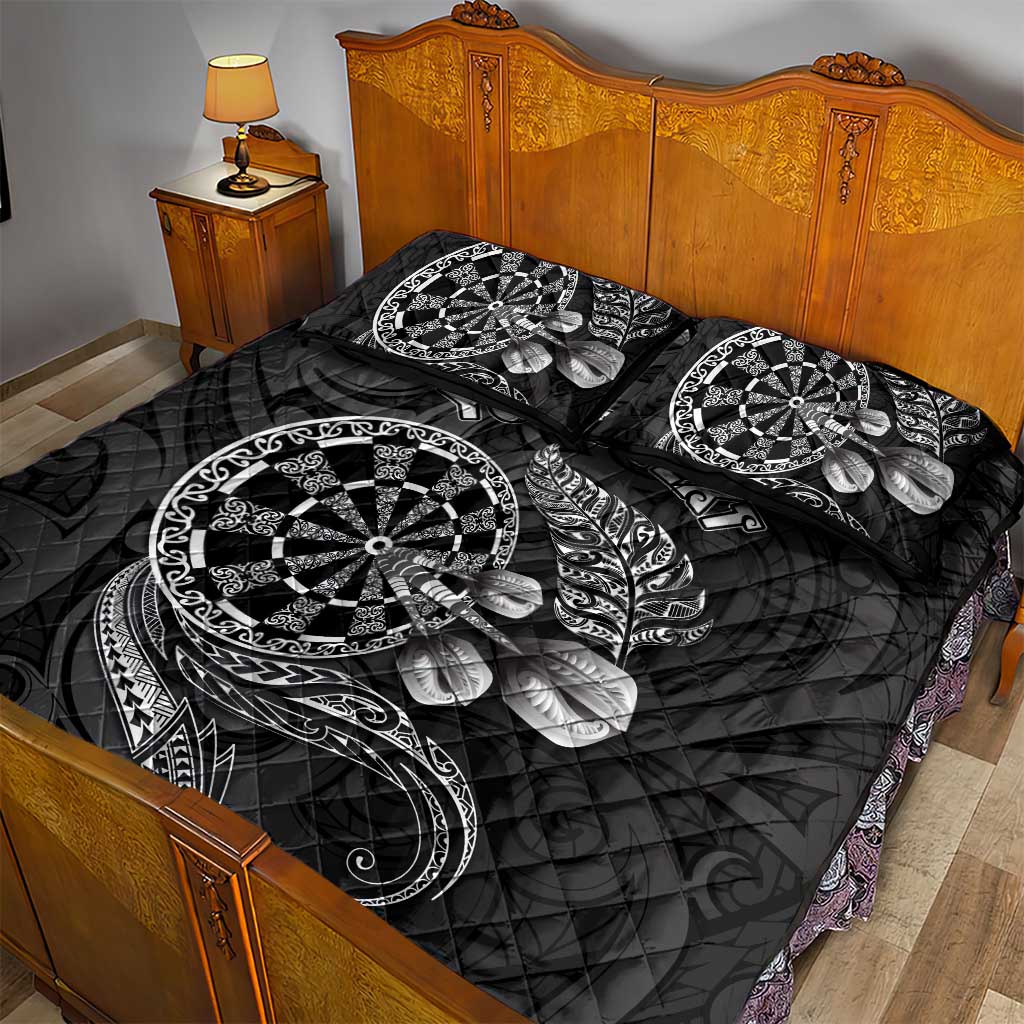 Personalised New Zealand Aotearoa Darts Masters Quilt Bed Set Tribal Silver Fern and Ta Moko Dartboard - Polynesian Pride