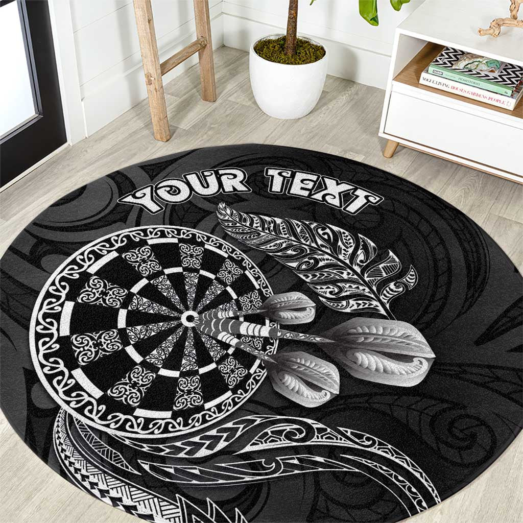 Personalised New Zealand Aotearoa Darts Masters Round Carpet Tribal Silver Fern and Ta Moko Dartboard LT03 Black - Polynesian Pride