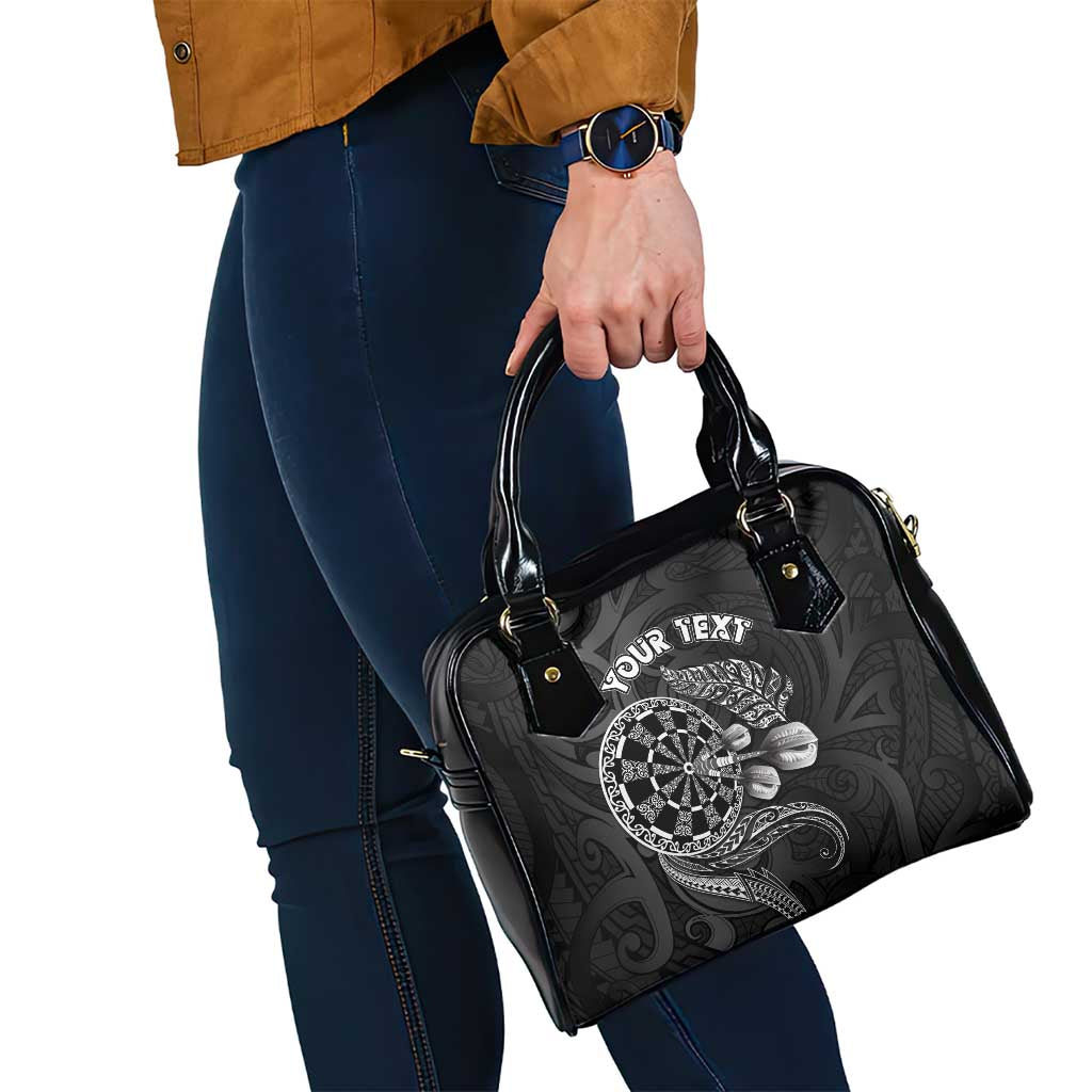 Personalised New Zealand Aotearoa Darts Masters Shoulder Handbag Tribal Silver Fern and Ta Moko Dartboard - Polynesian Pride
