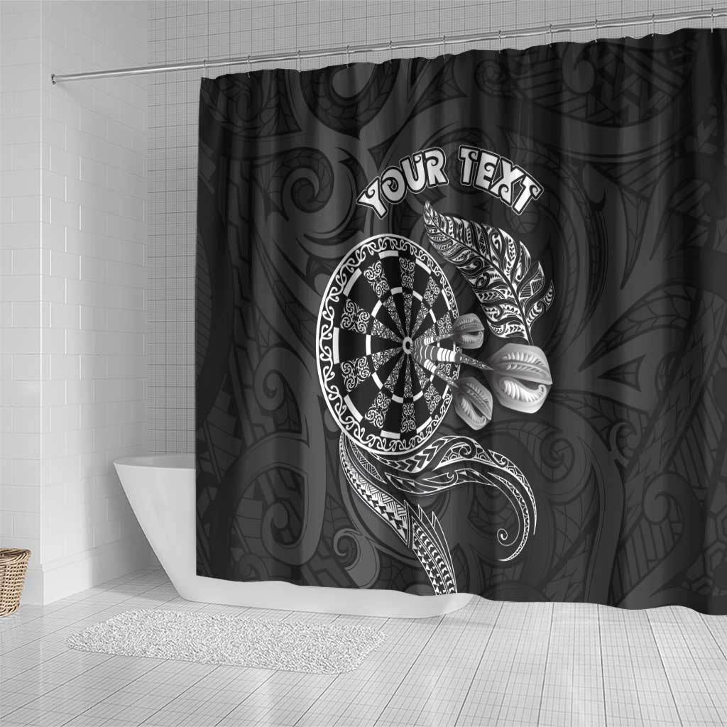 Personalised New Zealand Aotearoa Darts Masters Shower Curtain Tribal Silver Fern and Ta Moko Dartboard LT03 - Polynesian Pride