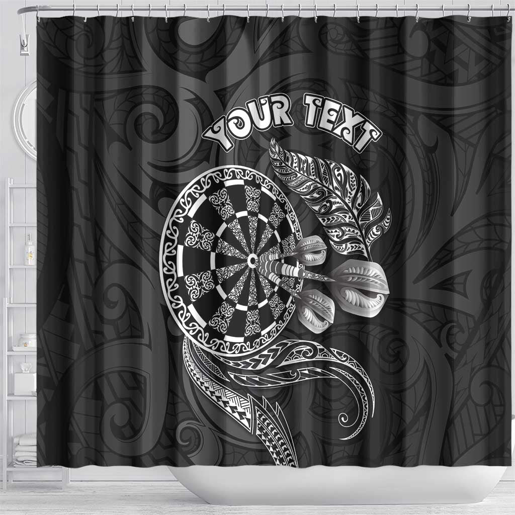 Personalised New Zealand Aotearoa Darts Masters Shower Curtain Tribal Silver Fern and Ta Moko Dartboard LT03 - Polynesian Pride