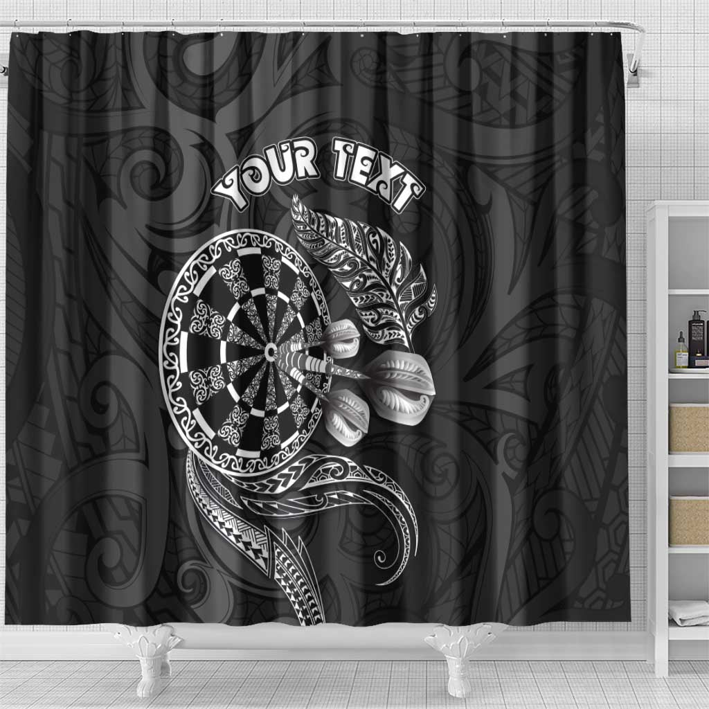 Personalised New Zealand Aotearoa Darts Masters Shower Curtain Tribal Silver Fern and Ta Moko Dartboard LT03 - Polynesian Pride