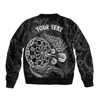 Personalised New Zealand Aotearoa Darts Masters Sleeve Zip Bomber Jacket Tribal Silver Fern and Ta Moko Dartboard LT03 - Polynesian Pride