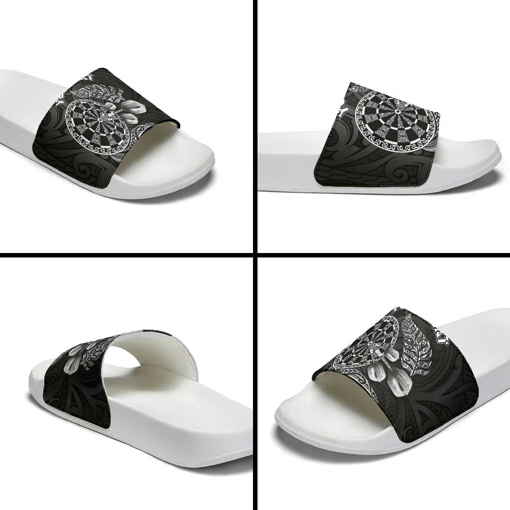 Personalised New Zealand Aotearoa Darts Masters Slide Sandals Tribal Silver Fern and Ta Moko Dartboard LT03 - Polynesian Pride