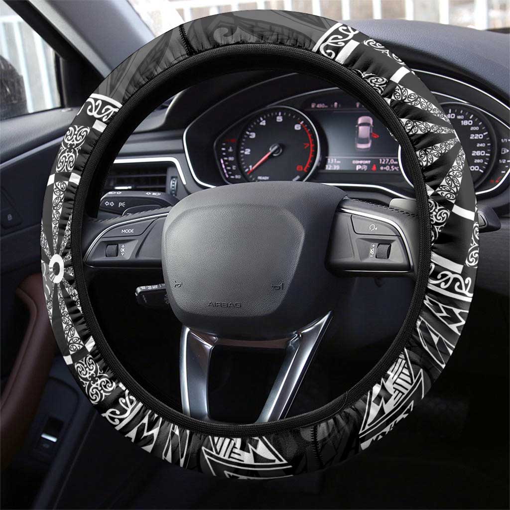 New Zealand Aotearoa Darts Masters Steering Wheel Cover Tribal Silver Fern and Ta Moko Dartboard LT03 - Polynesian Pride