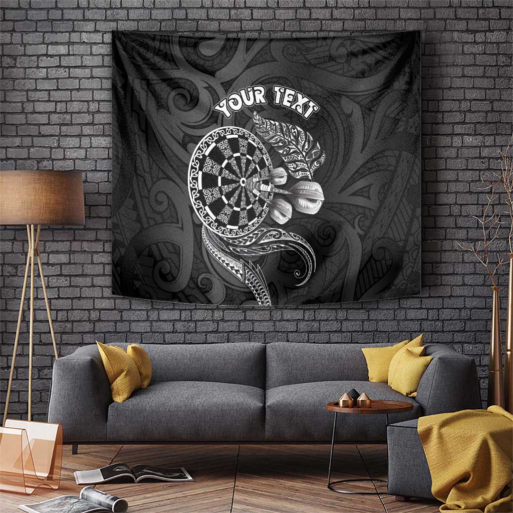Personalised New Zealand Aotearoa Darts Masters Tapestry Tribal Silver Fern and Ta Moko Dartboard LT03 Black - Polynesian Pride