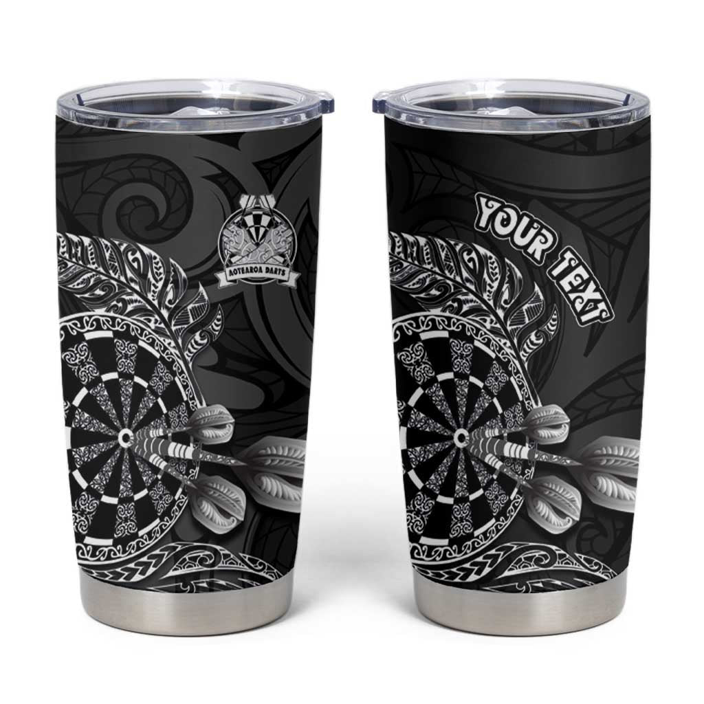 Personalised New Zealand Aotearoa Darts Masters Tumbler Cup Tribal Silver Fern and Ta Moko Dartboard - Polynesian Pride
