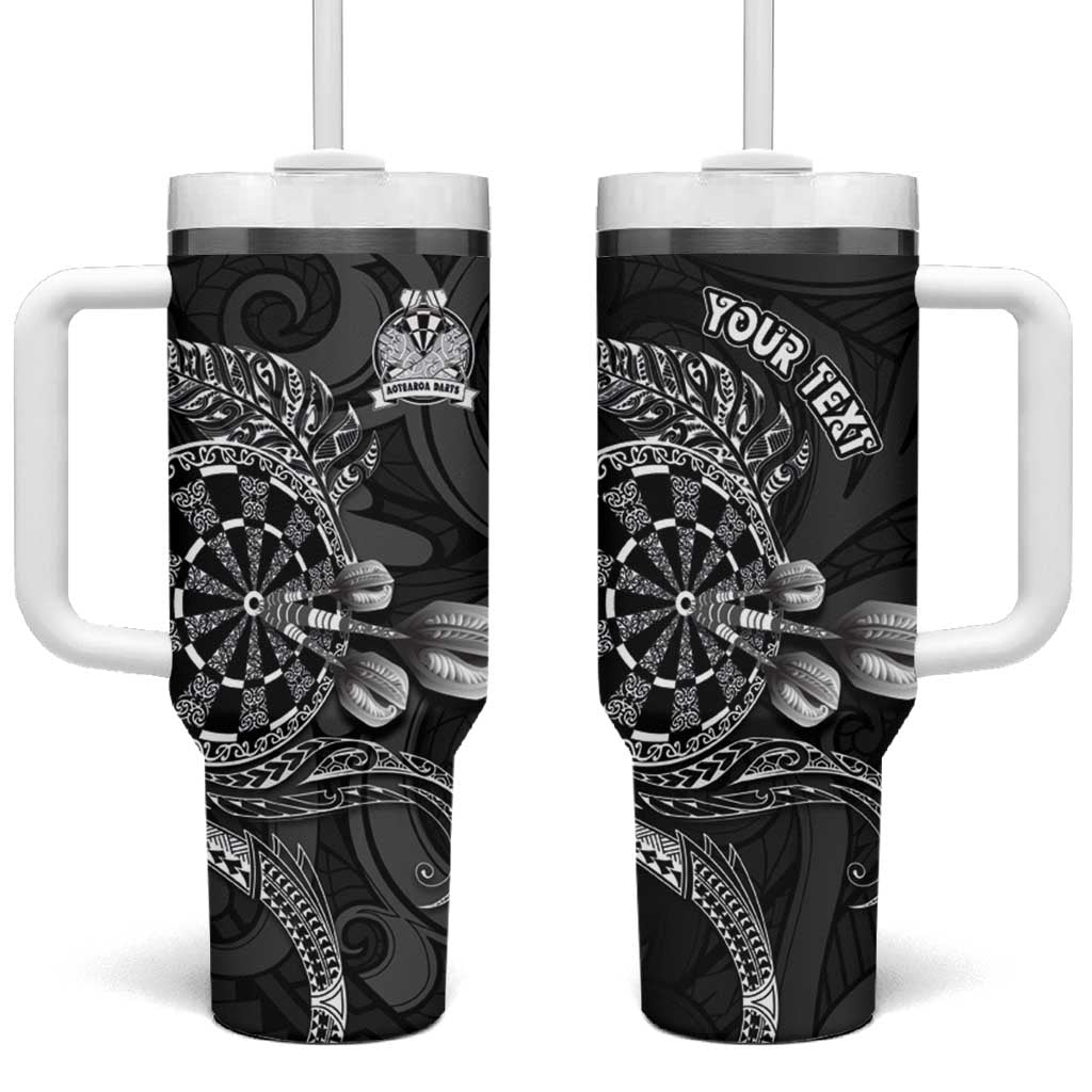 Personalised New Zealand Aotearoa Darts Masters Tumbler With Handle Tribal Silver Fern and Ta Moko Dartboard - Polynesian Pride
