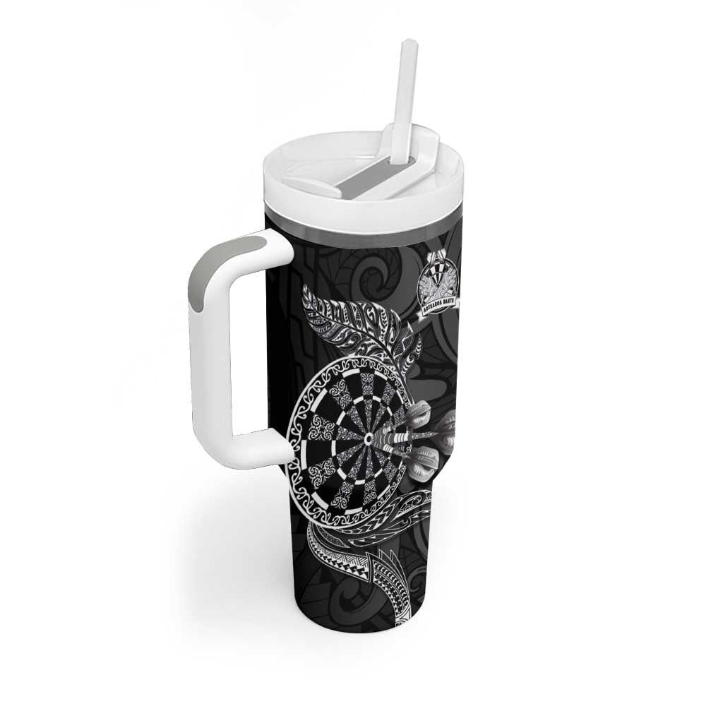 Personalised New Zealand Aotearoa Darts Masters Tumbler With Handle Tribal Silver Fern and Ta Moko Dartboard - Polynesian Pride