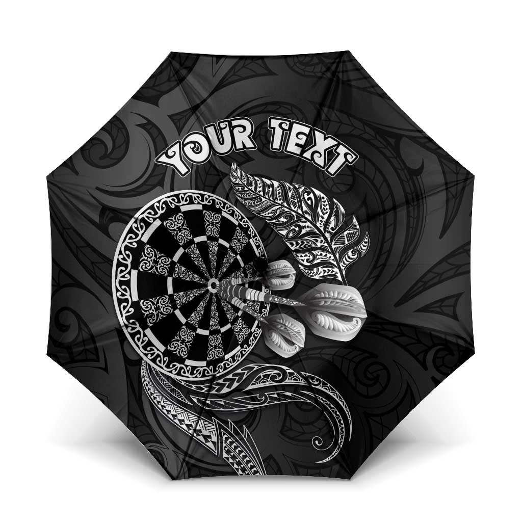 Personalised New Zealand Aotearoa Darts Masters Umbrella Tribal Silver Fern and Ta Moko Dartboard - Polynesian Pride