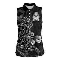 Personalised New Zealand Aotearoa Darts Masters Women Sleeveless Polo Shirt Tribal Silver Fern and Ta Moko Dartboard - Polynesian Pride