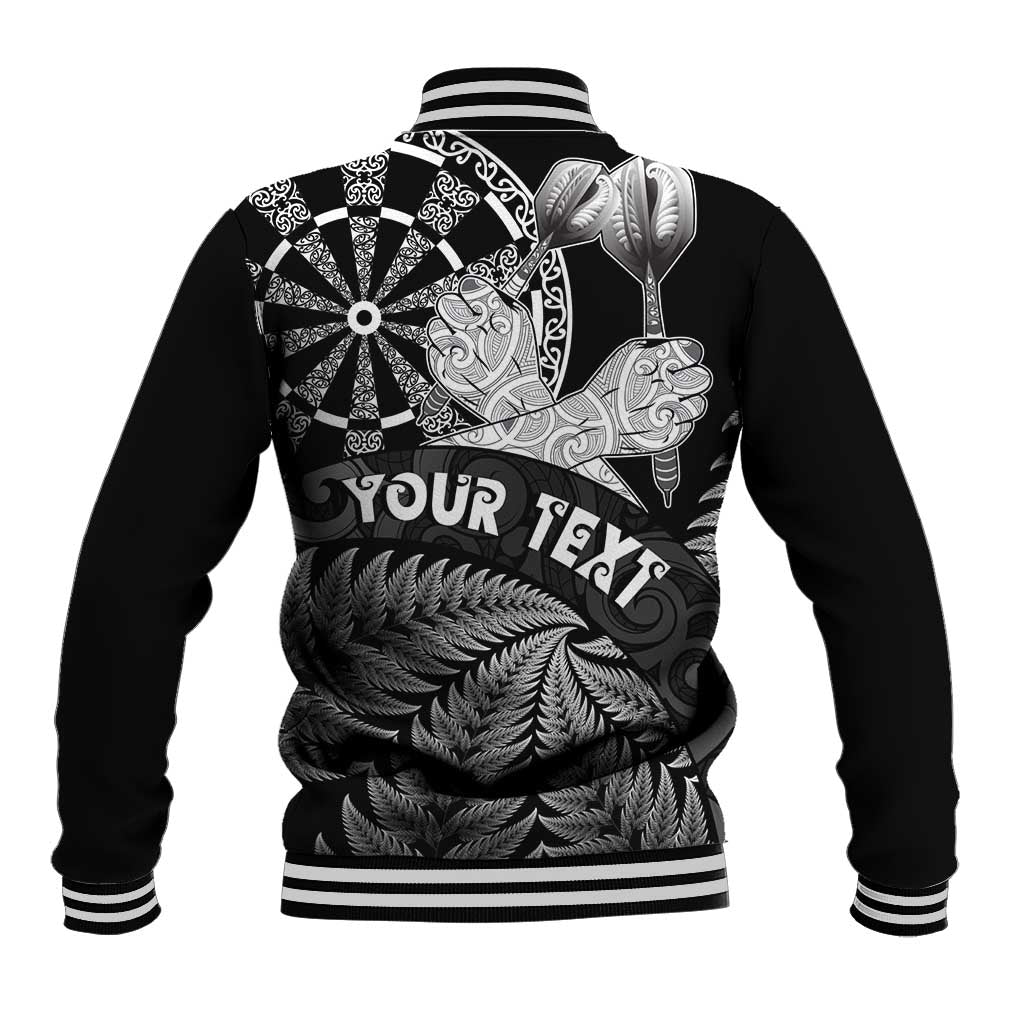 Personalised New Zealand Aotearoa Darts Masters Baseball Jacket Silver Fern and Maori Spirit - Polynesian Pride