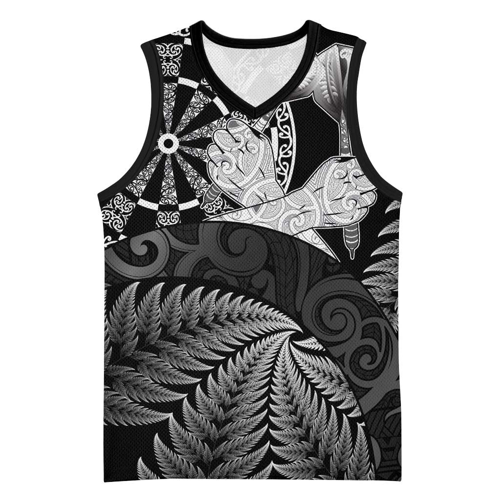 Personalised New Zealand Aotearoa Darts Masters Basketball Jersey Silver Fern and Maori Spirit - Polynesian Pride