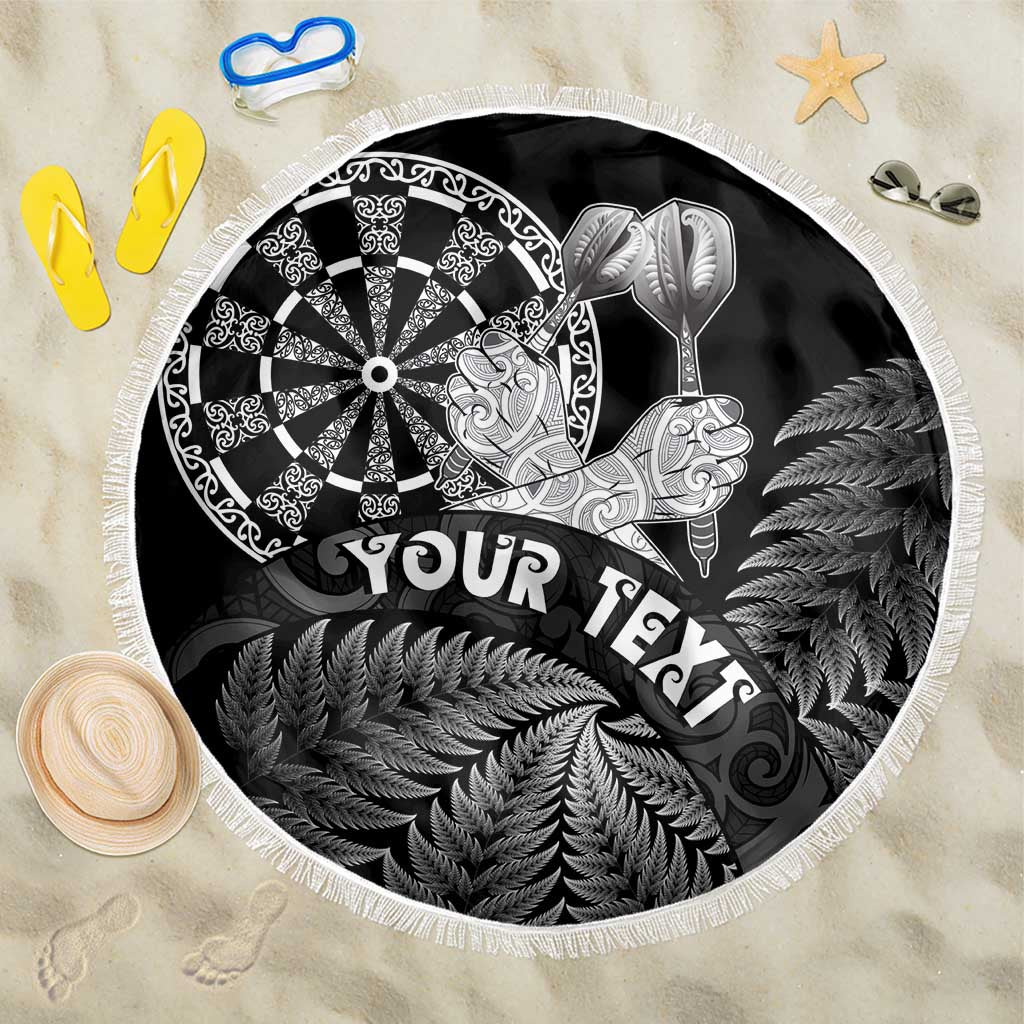 Personalised New Zealand Aotearoa Darts Masters Beach Blanket Silver Fern and Maori Spirit LT03 One Size 150cm Black - Polynesian Pride
