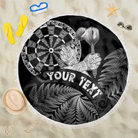Personalised New Zealand Aotearoa Darts Masters Beach Blanket Silver Fern and Maori Spirit LT03 One Size 150cm Black - Polynesian Pride