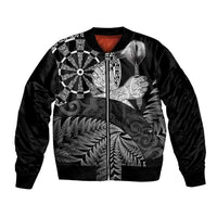 Personalised New Zealand Aotearoa Darts Masters Bomber Jacket Silver Fern and Maori Spirit LT03 Unisex Black - Polynesian Pride