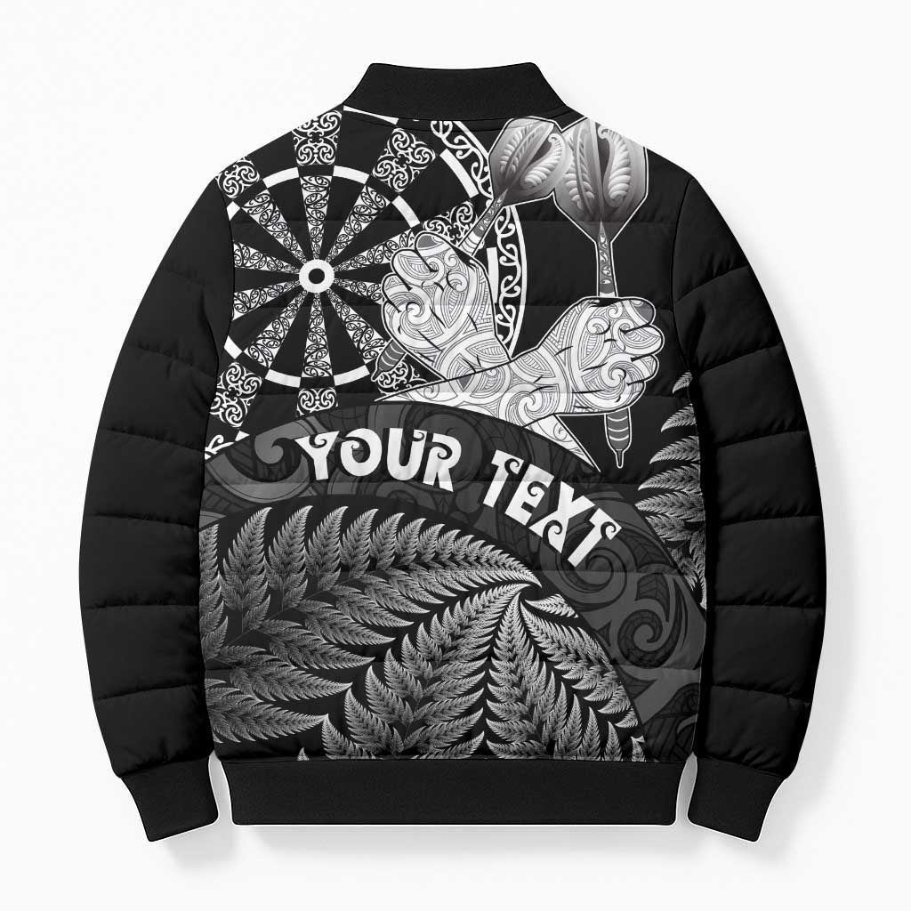 Personalised New Zealand Aotearoa Darts Masters Bomber Puffer Jacket Silver Fern and Maori Spirit - Polynesian Pride