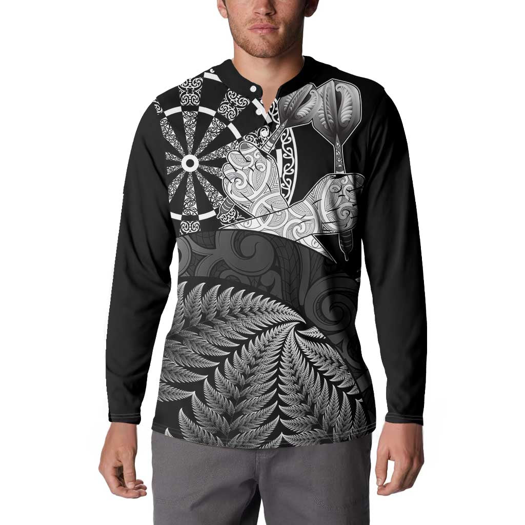 Personalised New Zealand Aotearoa Darts Masters Button Sweatshirt Silver Fern and Maori Spirit - Polynesian Pride