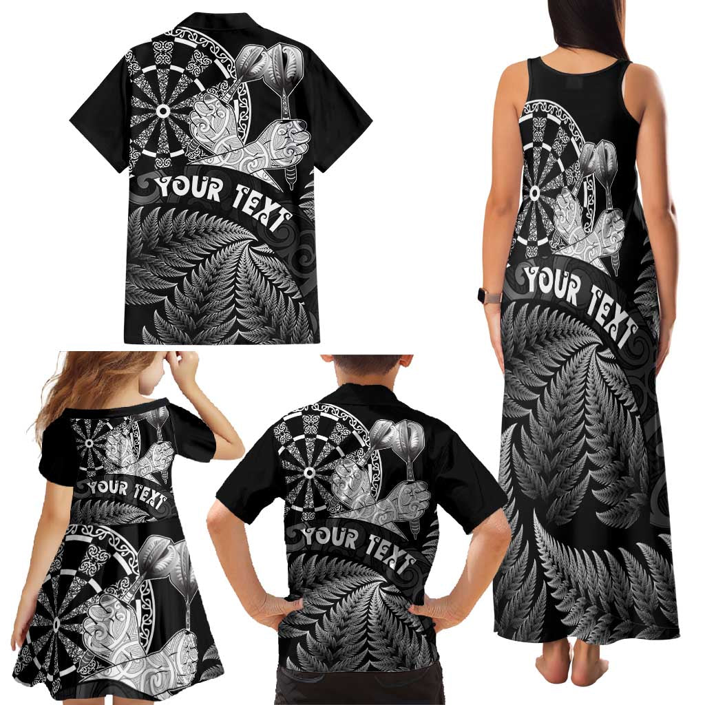 Personalised New Zealand Aotearoa Darts Masters Family Matching Tank Maxi Dress and Hawaiian Shirt Silver Fern and Maori Spirit - Polynesian Pride
