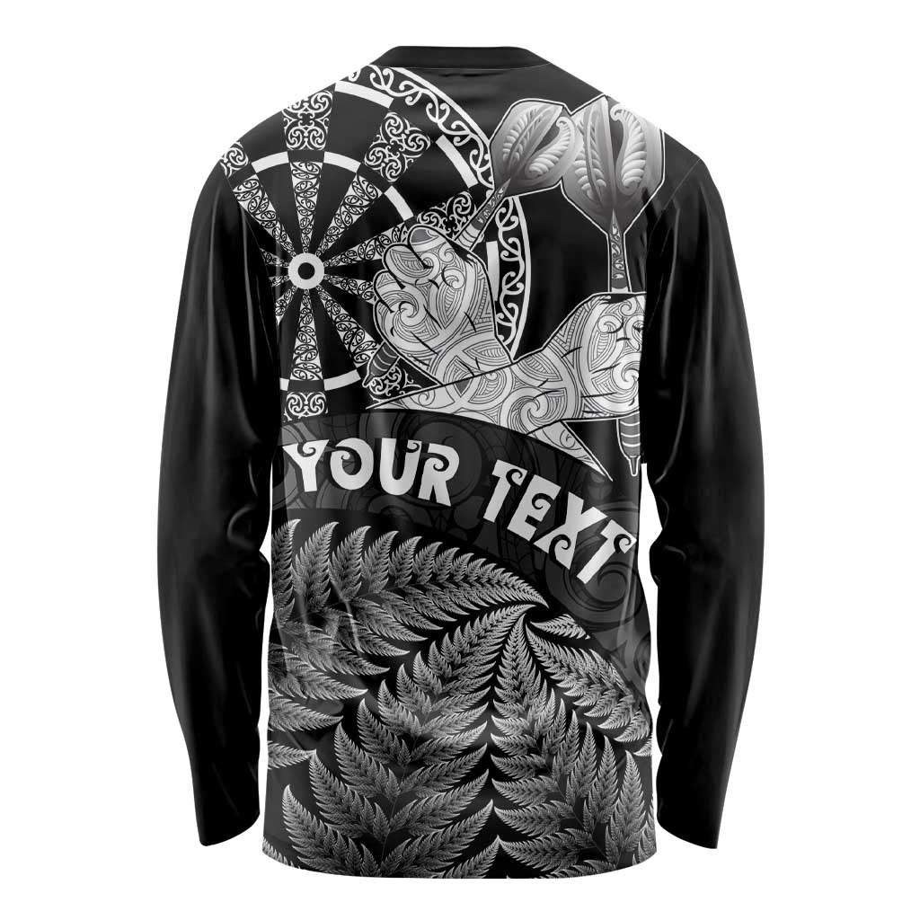 Personalised New Zealand Aotearoa Darts Masters Long Sleeve Shirt Silver Fern and Maori Spirit - Polynesian Pride