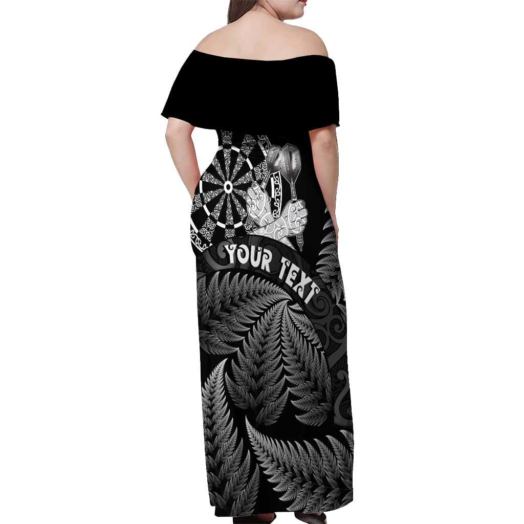 Personalised New Zealand Aotearoa Darts Masters Off Shoulder Maxi Dress Silver Fern and Maori Spirit - Polynesian Pride