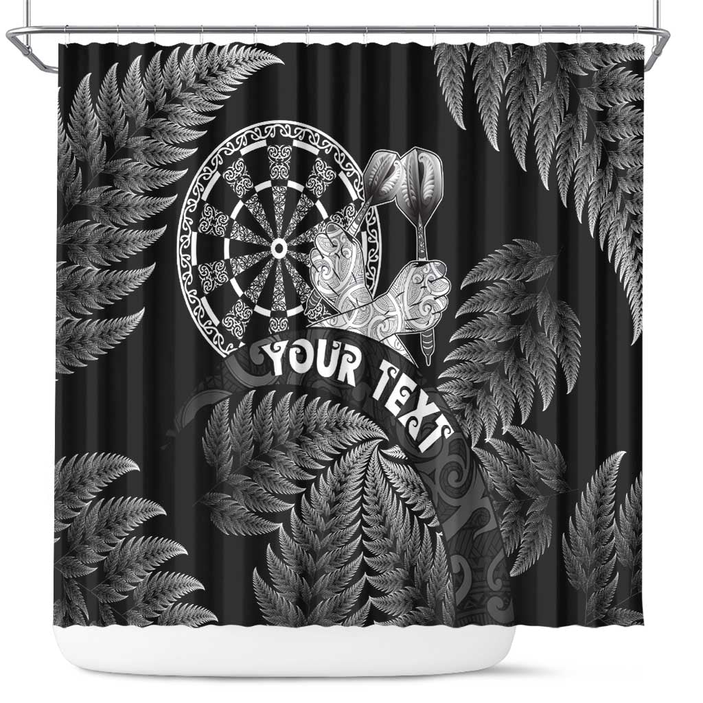 Personalised New Zealand Aotearoa Darts Masters Shower Curtain Silver Fern and Maori Spirit LT03 Black - Polynesian Pride