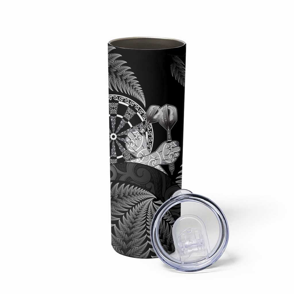 Personalised New Zealand Aotearoa Darts Masters Skinny Tumbler Silver Fern and Maori Spirit - Polynesian Pride