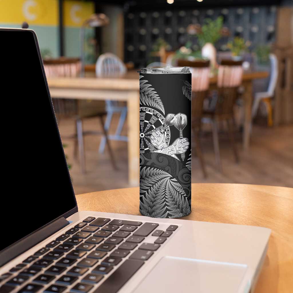 Personalised New Zealand Aotearoa Darts Masters Skinny Tumbler Silver Fern and Maori Spirit - Polynesian Pride