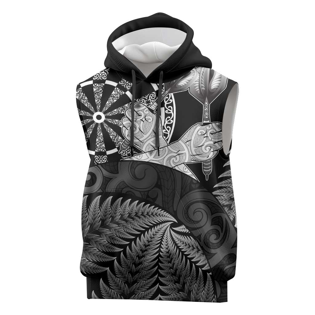 Personalised New Zealand Aotearoa Darts Masters Sleeveless Hoodie Silver Fern and Maori Spirit - Polynesian Pride