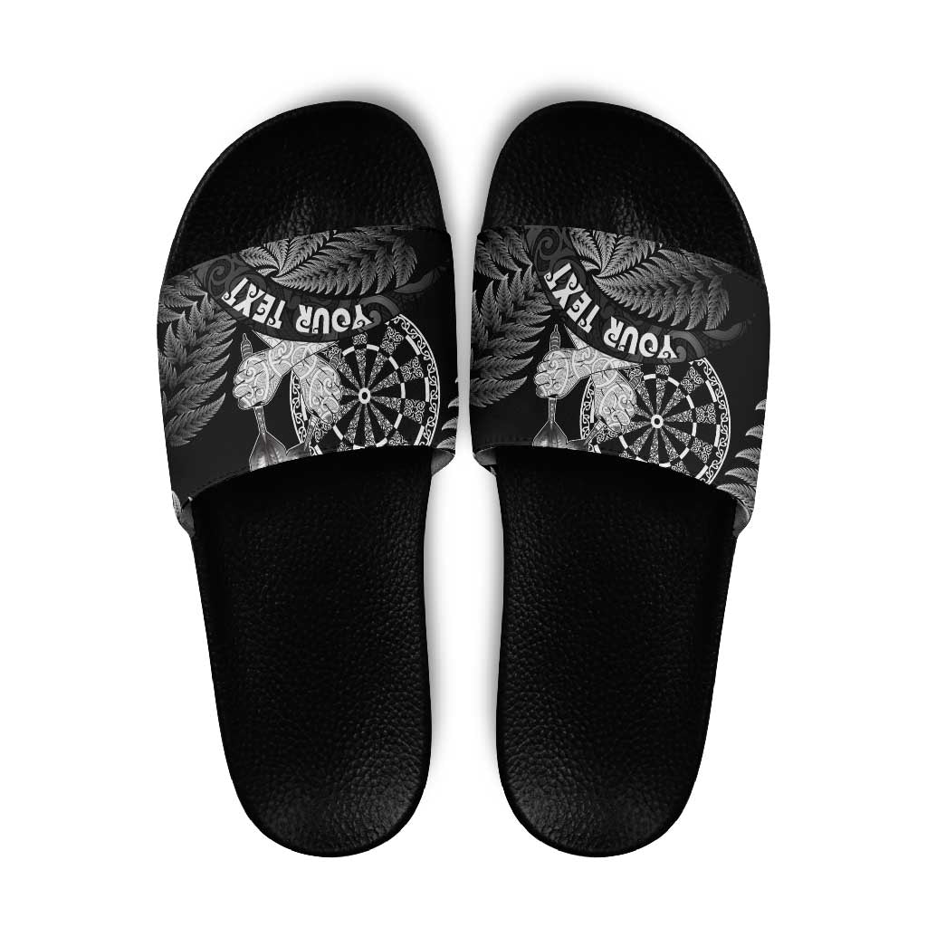 Personalised New Zealand Aotearoa Darts Masters Slide Sandals Silver Fern and Maori Spirit - Polynesian Pride