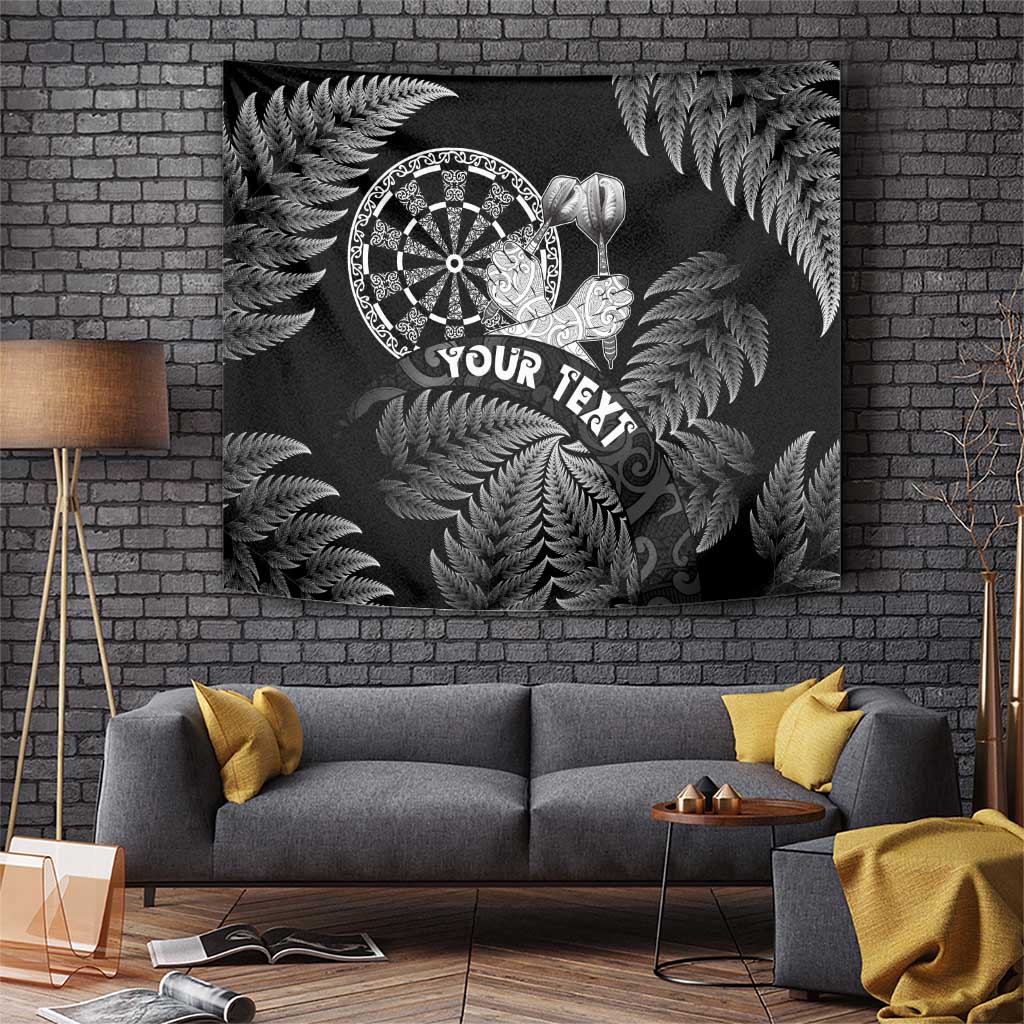 Personalised New Zealand Aotearoa Darts Masters Tapestry Silver Fern and Maori Spirit LT03 Black - Polynesian Pride