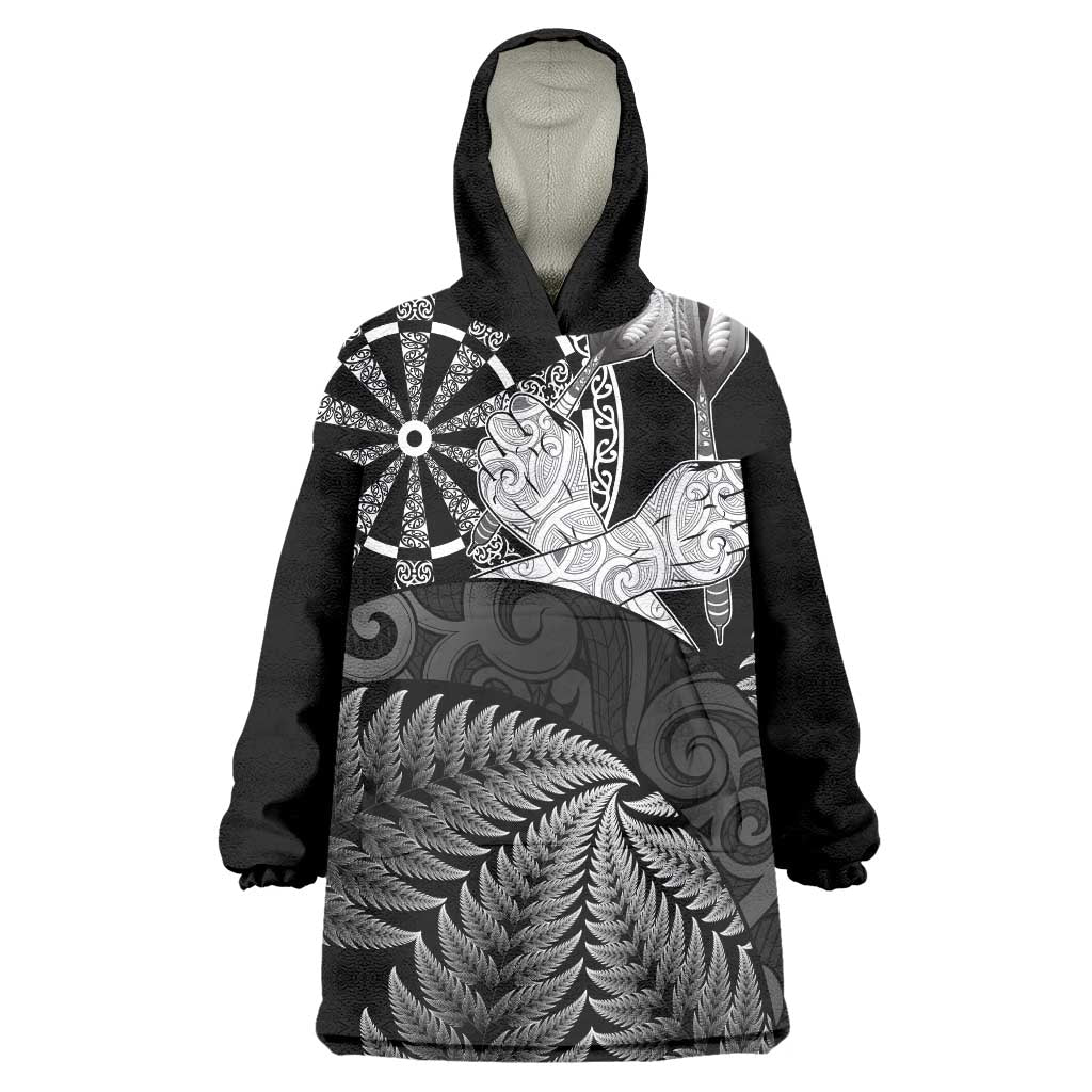 Personalised New Zealand Aotearoa Darts Masters Wearable Blanket Hoodie Silver Fern and Maori Spirit - Polynesian Pride