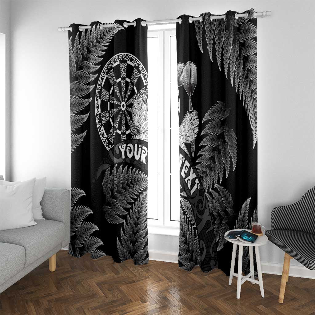 Personalised New Zealand Aotearoa Darts Masters Window Curtain Silver Fern and Maori Spirit LT03 With Grommets Black - Polynesian Pride