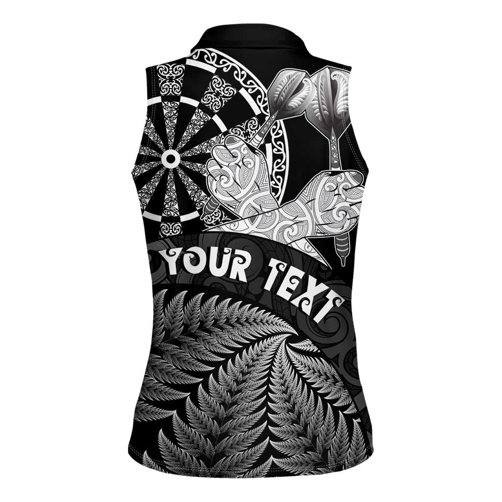 Personalised New Zealand Aotearoa Darts Masters Women Sleeveless Polo Shirt Silver Fern and Maori Spirit - Polynesian Pride