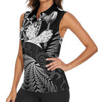 Personalised New Zealand Aotearoa Darts Masters Women Sleeveless Polo Shirt Silver Fern and Maori Spirit - Polynesian Pride