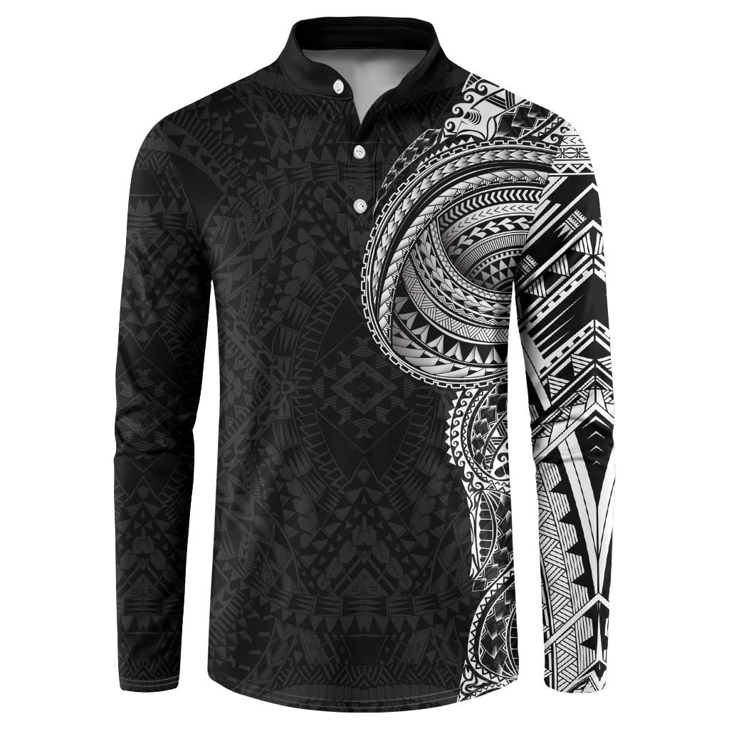 Traditional Polynesian Art Tattoos Button Sweatshirt Black Color - Polynesian Pride