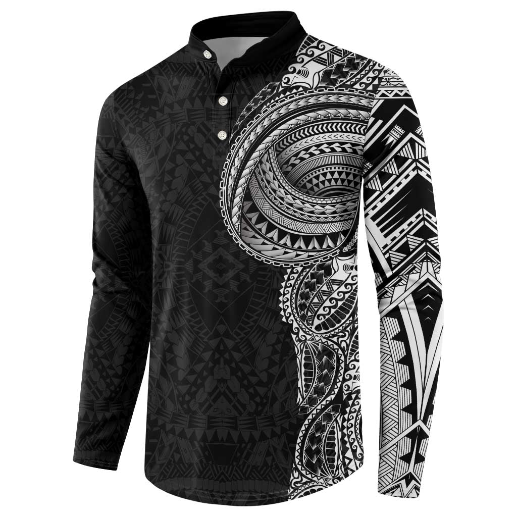Traditional Polynesian Art Tattoos Button Sweatshirt Black Color - Polynesian Pride